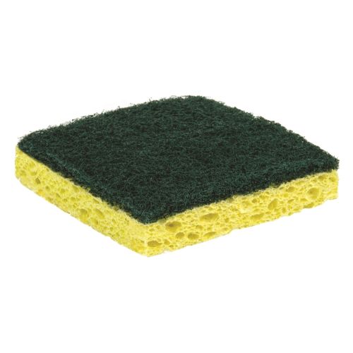 Medium Duty Scour Sponge, 3x3 Wrapped, Yellow and Green
